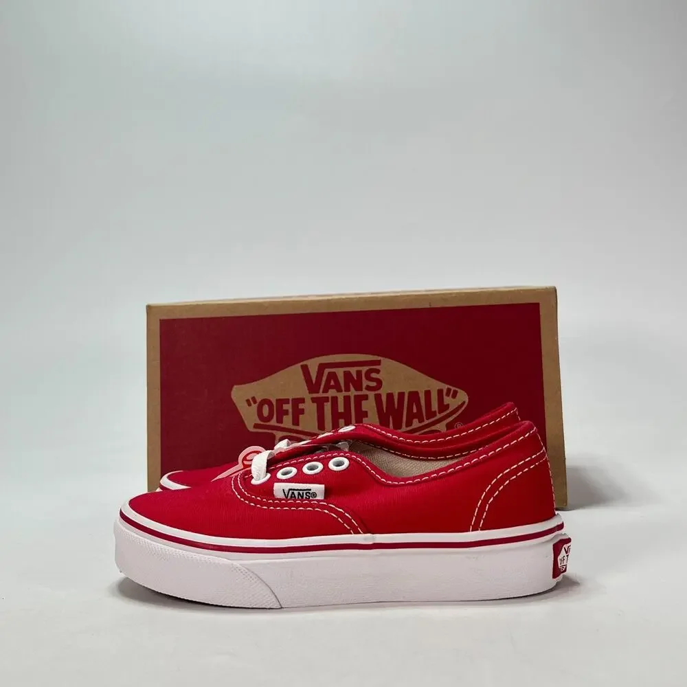 Vans Authentic Red True White Canvas Sneakers Low Top Casual Shoes Kids Sz 11.5